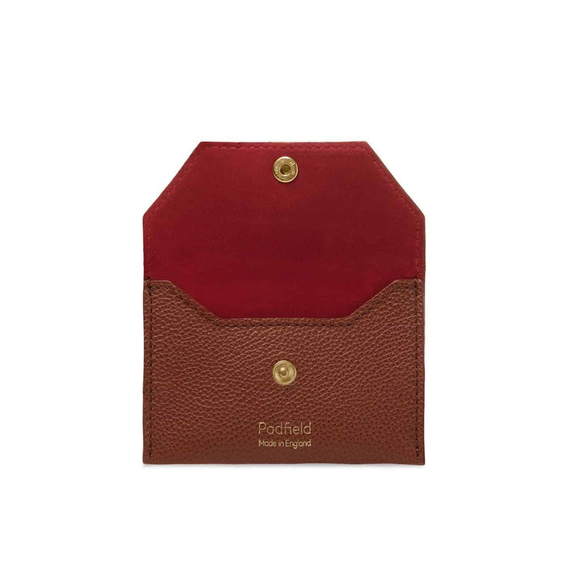 Padfield made in England British tan leather card case envelope pouch lined with red suede leather British Luxury Leather Accessories