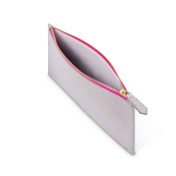 PADFIELD British Made Luxury Grey Leather Zip Pouch with Bright Colour Pop Contrast Pink Zipper locally made in England UK