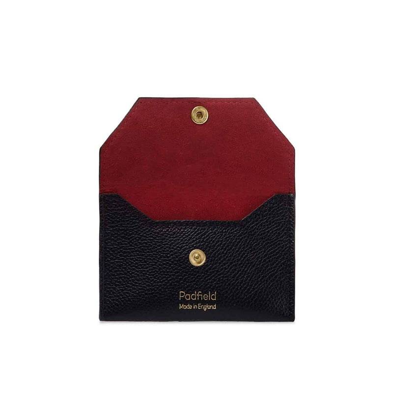 Padfield British Made Luxury Leather Black Card Pouches lined with red suede leather Made in England UK