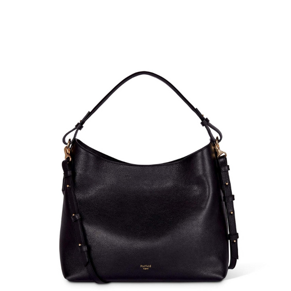 Sloane Black leather shoulder bag with detachable long leather shoulder strap Made in England UK by Padfield