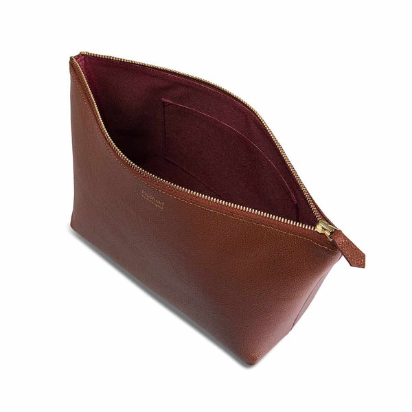 Padfield British Luxury Tan Leather Wash Pouch Bag lined with waterproof canvas for added practicality Made in England British designer leather wash pouch