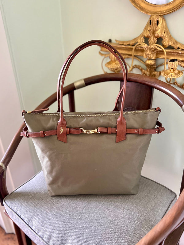 British designer canvas leather handle zip tote bag made in England handbag