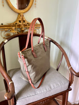 A lightweight British made canvas zip tote with detachable leather shoulder strap