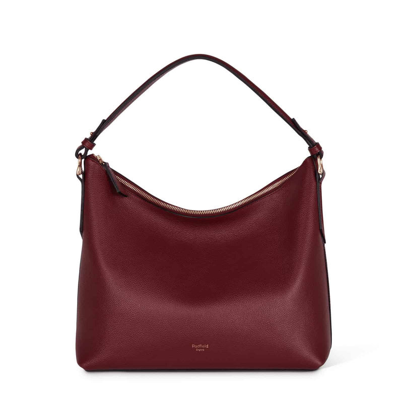 Padfield Sloane burgundy leather zip closure shoulder bag British Made luxury leather bag made in England UK
