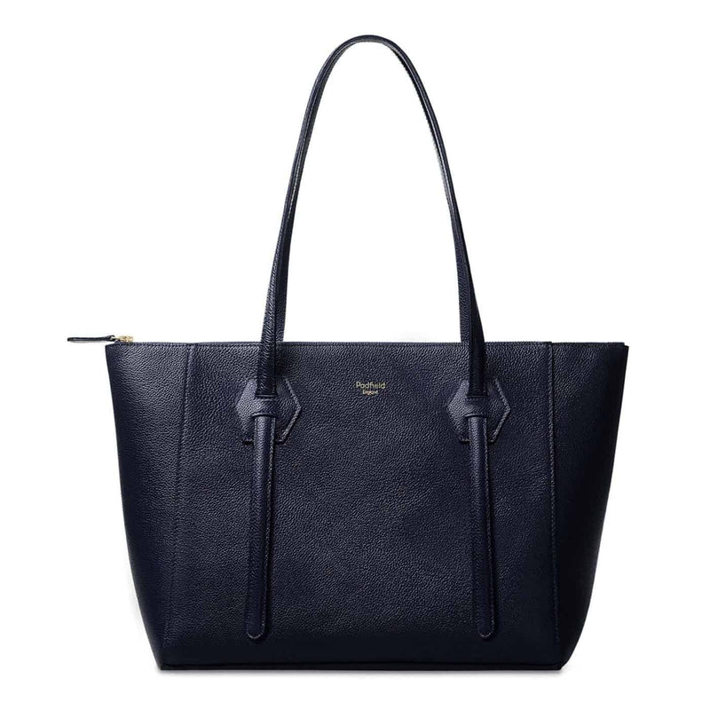 Padfield Somersley Navy leather zip tote bag sustainably Made in England British designer leather handbag