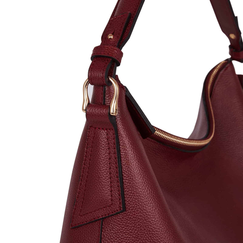 Luxury Burgundy Leather Padfield Sloane zip bag with fixed length handle sustainably made British designer leather bag