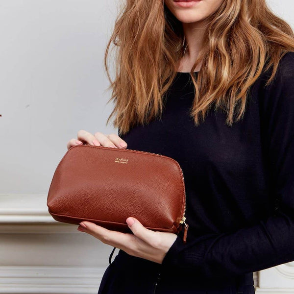 Designed in London Padfield British made Luxury tan Leather make up bag A beautiful made in England gift for her