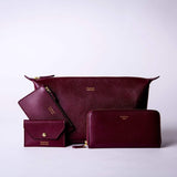Padfield British designer luxury burgundy unisex luxury leather goods wash bag purse card holder zip pouch Made in England UK