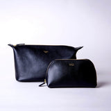 Padfield unisex black leather toiletry wash bag and cosmetic pouch Made in England UK British Made luxury leather travel accessories