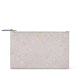PADFIELD British Made Luxury Grey Leather Large Zip Pouch with colour pop lime zipper Made in England UK