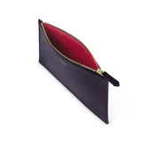 PADFIELD locally British Made Black Leather Luxury Zip Pouch Clutch Bag with red suede leather lining Designed in London 