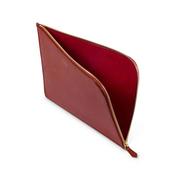 Padfield British designer tan leather iPad tablet tech cover lined with red suede leather Made in England UK