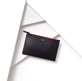 Padfield British Designer Luxury Large Black Leather Zip Pouch with Red Zipper sustainably Made in England Best of British luxury leather craftsmanship 