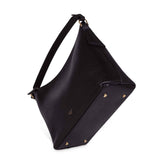 Black leather Sloane zip shoulder bag with base studs sustainably Made in England UK