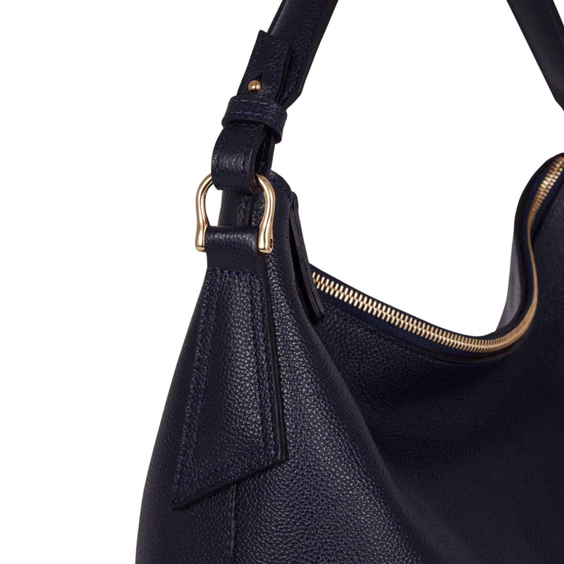 Padfield zip closure Sloane navy blue leather shoulder bag British Made luxury leather bag made in England UK