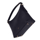 Made in England Sloane Navy Zip Closure Shoulder Bag with base studs British luxury leather bag