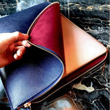 PADFIELD unisex British Made Luxury Navy Leather Zip closure Laptop Cover Lined with suede leather 