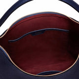 Padfield Sloane navy blue leather zip closure shoulder bag with two interior pockets British Made luxury leather bag made in England UK