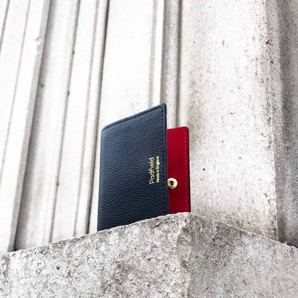 PADFIELD unisex British designer Black luxury Leather Card Case lined with red suede leather Made in England UK from British leather
