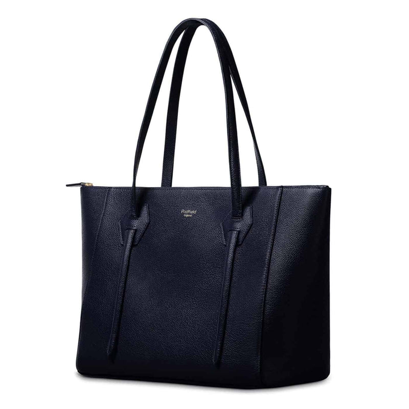 Somersley British designer navy leather zip closure tote bag Made in England by Padfield 