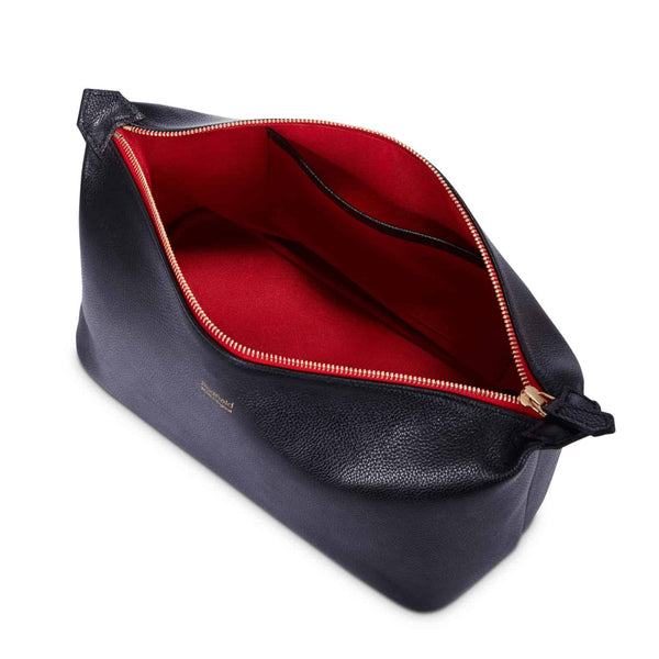 Padfield unisex luxury leather toiletry wash bag with waterproof red lining sustainably made in England British designer leather wash bag