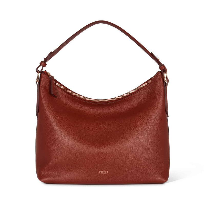 British designer Padfield Sloane tan leather zip closure shoulder bag Made in England UK