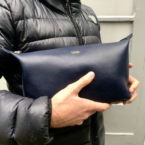 PADFIELD unisex British Made Luxury Navy Leather Toiletry Wash Bag Made in England designer leather wash bag travel Accessory