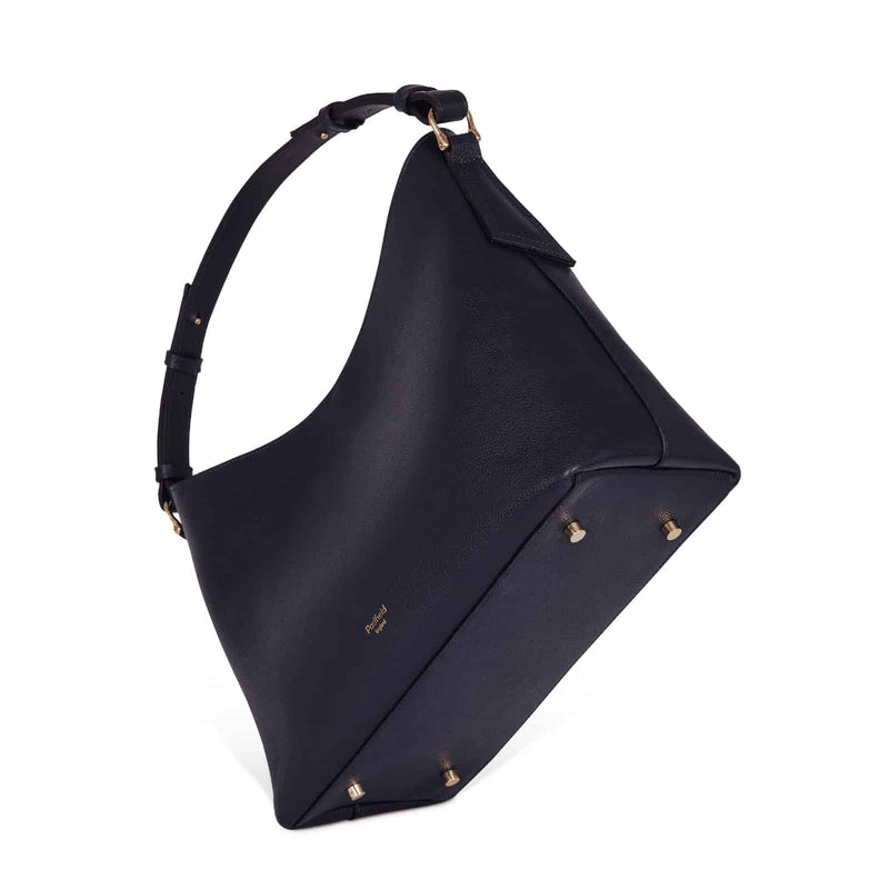 Padfield Sloane Navy Blue Leather Shoulder Bag with base studs and adjustable leather shoulder strap sustainably Made in England UK