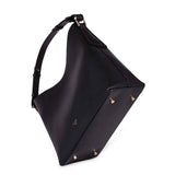 Made in England luxury black leather shoulder handbag with base studs made sustainably by Padfield