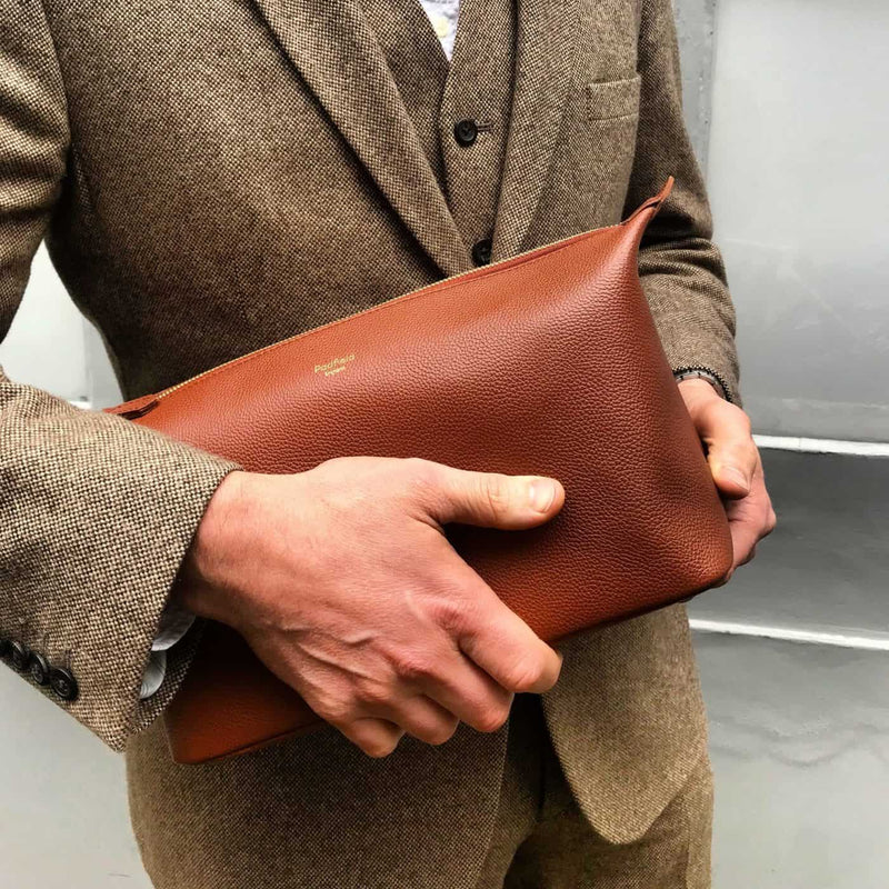 Padfield British Made Mens Luxury Tan Leather Toiletry Wash Bag Made in England designer tan leather wash bag travel accessory 