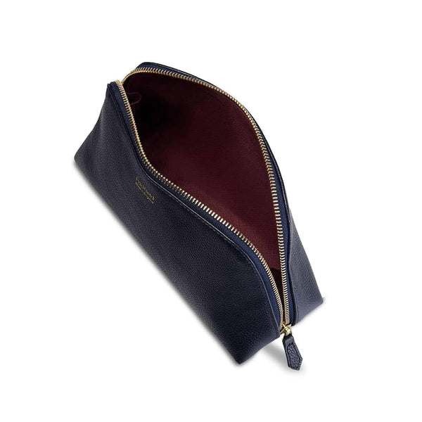 Padfield Made in England Luxury unisex navy Leather Cosmetic Pouch with waterproof canvas lining Best of British Made leather travel accessories
