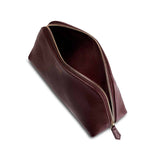 Padfield British made Luxury burgundy Leather Cosmetic Pouch with waterproof canvas lining Made in England designer burgundy leather make up bag