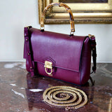 British Designer Handbag Padfield Somerset Burgundy Leather Handbag Bamboo Handle Bag Made In England UK
