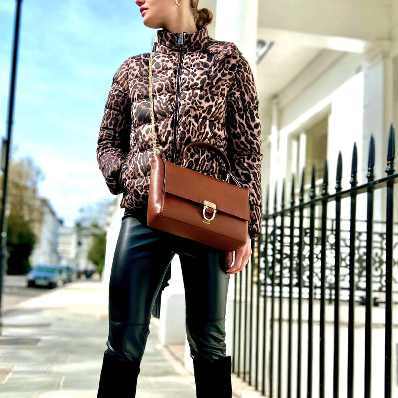 Designer British Made Tan Leather Shoulder Bag Somerset Gold chain strap Handbag Made in England UK