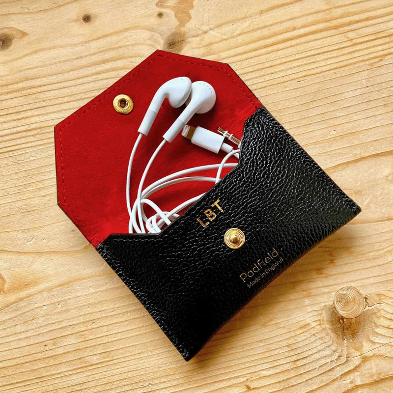 Padfield Made in England Black Leather card case and earphone case British designer leather travel pouch