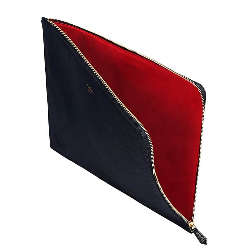 Padfield unisex British Made Luxury Black Leather Laptop Cover with red suede lining sustainably Made in England UK