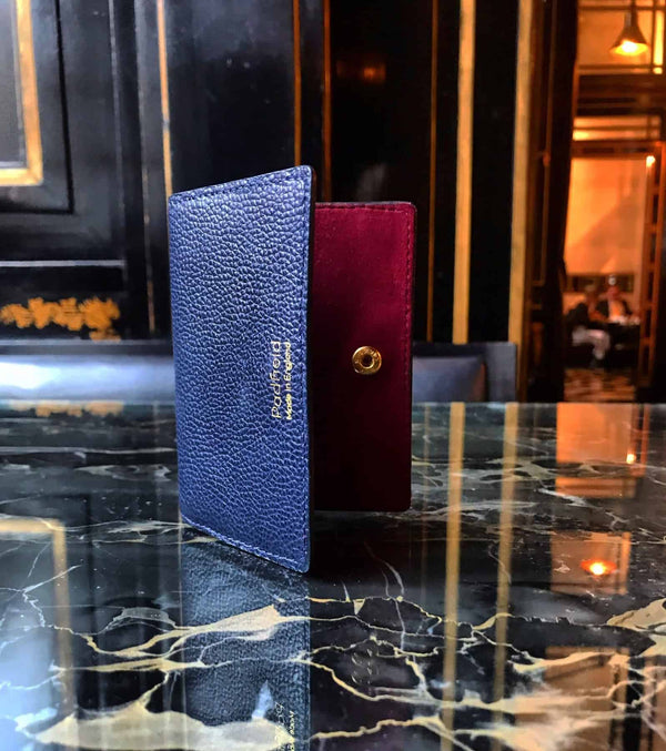 Padfield navy leather folding card holder designed in London and made in England UK unisex best of British navy leather card case