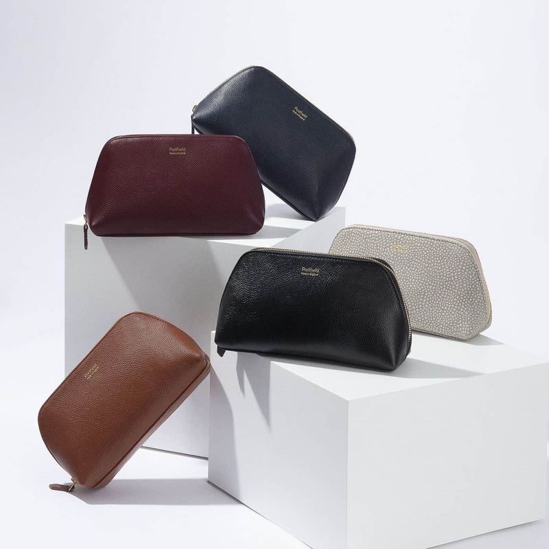 Shop best of British designer luxury leather cosmetic and toiletry bags sustainably made in England by Padfield 