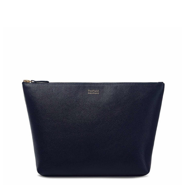 Padfield navy blue made in England luxury leather wash toiletry pouch bag British designer leather travel accessory