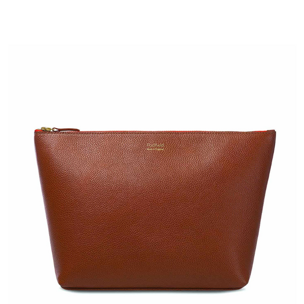 Padfield slimline Tan Leather Toiletry Pouch sustainably Made in England designer tan leather wash bag