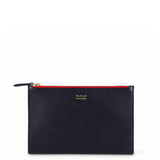Padfield British designer large black leather zip pouch with red colour pop zipper sustainably Made in England from British leather