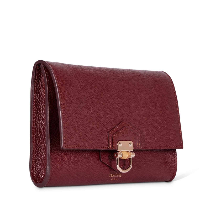 Designer British made handbag Somerset Burgundy Leather Clutch sustainably Made in England UK