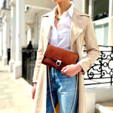 British Designer Tan Leather Clutch Shoulder Bag PADFIELD Somerset Clutch Bag