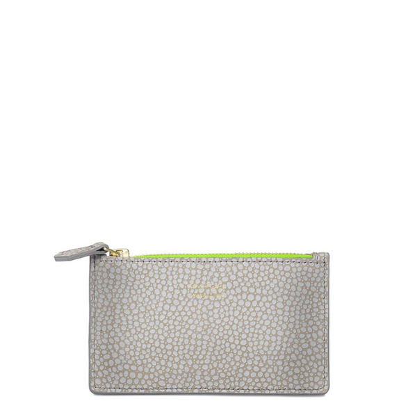 Padfield British made designer grey leather coin zip pouch with colour pop lime zip Made in England UK