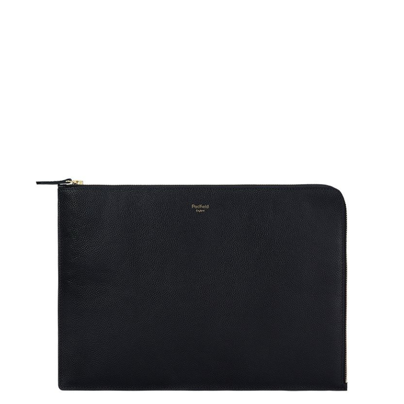 Padfield unisex black leather zip closure laptop cover made in England UK designer British black leather laptop case