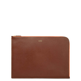 Padfield made in England tan leather laptop cover with colour pop orange zip British made designer tan leather laptop cover