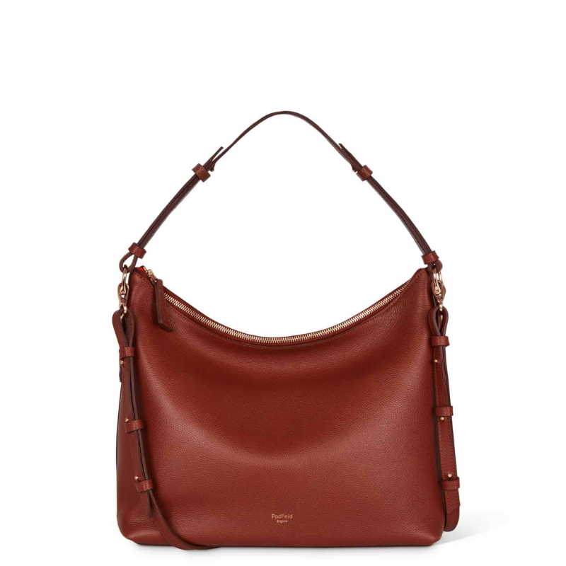 Padfield Sloane Tan Leather Zip Closure Bag with adjustable handle and detachable shoulder strap Made in England UK