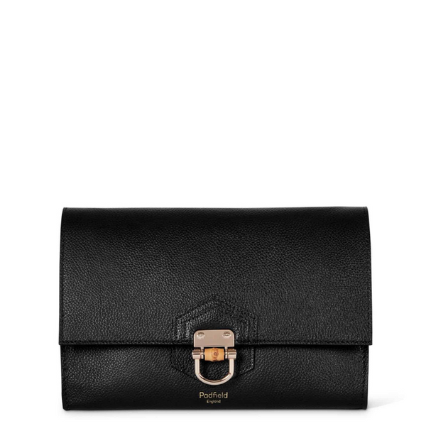 Black designer leather clutch bag Made in England Luxury Leather Handbag