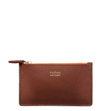 Padfield Tan leather coin small zip pouch with colour pop orange zip sustainably Made in England UK from British leather 