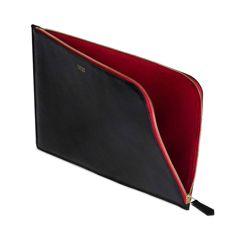 Padfield unisex British Luxury Leather Laptop Cover lined with red suede leather sustainably made in England UK a beautiful British made designer leather laptop cover ideal for gifting